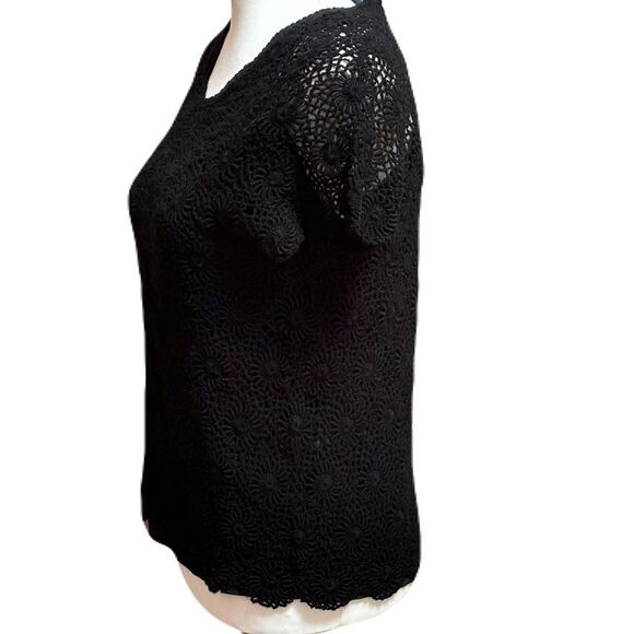 LeRoy Knitwear Vintage Black Crochet Top | EUC | Scalloped Hem - Picture 2 of 5